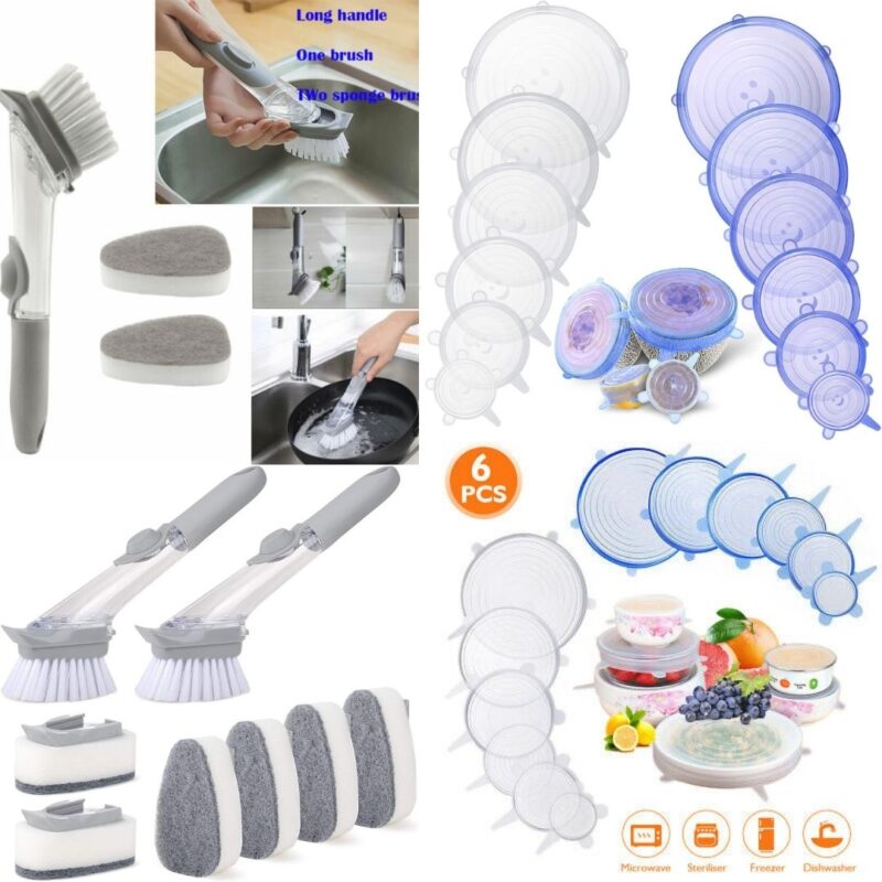 Deal 1 = 6Pcs Silicon Lids & Dishwand Soap Dispenser Pack of 2